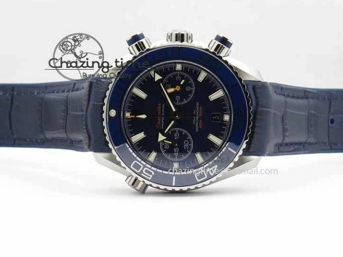 0129 EyeCatching Planet Ocean Master Chronometer SS OM 1:1 Best Edition Blue Dial On Leather Strap A 8176